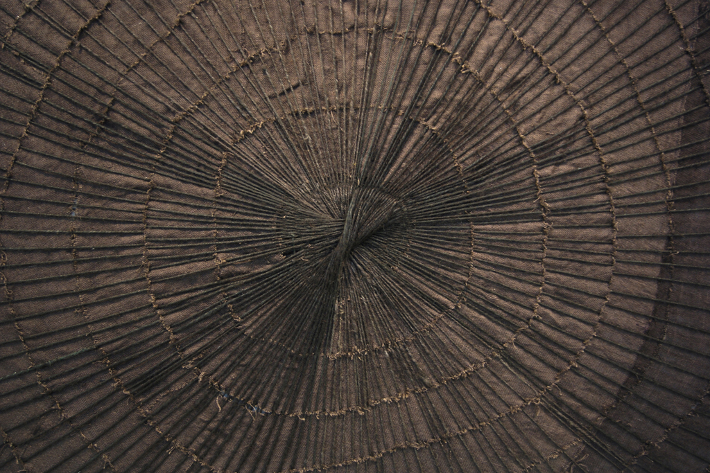 Lisa DiQuinzio, Good Morning, Midnight, detail, Size. 91"diameter Medium. burlap, twine, thread, dye.