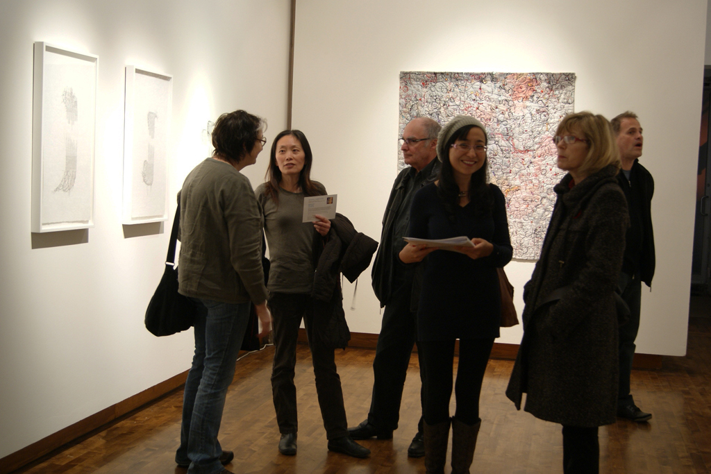 Artist: Xiaojing Yan at the opening of the Material Connections exhibition, World of Threads Festival 2012.