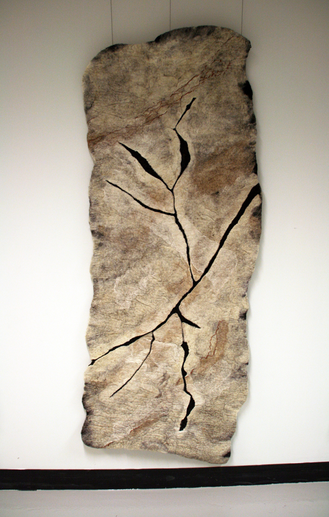Sarah Waters: Monolith Vll, 2017, 192H, 78W, 2D cm, wool, felted, mounted.