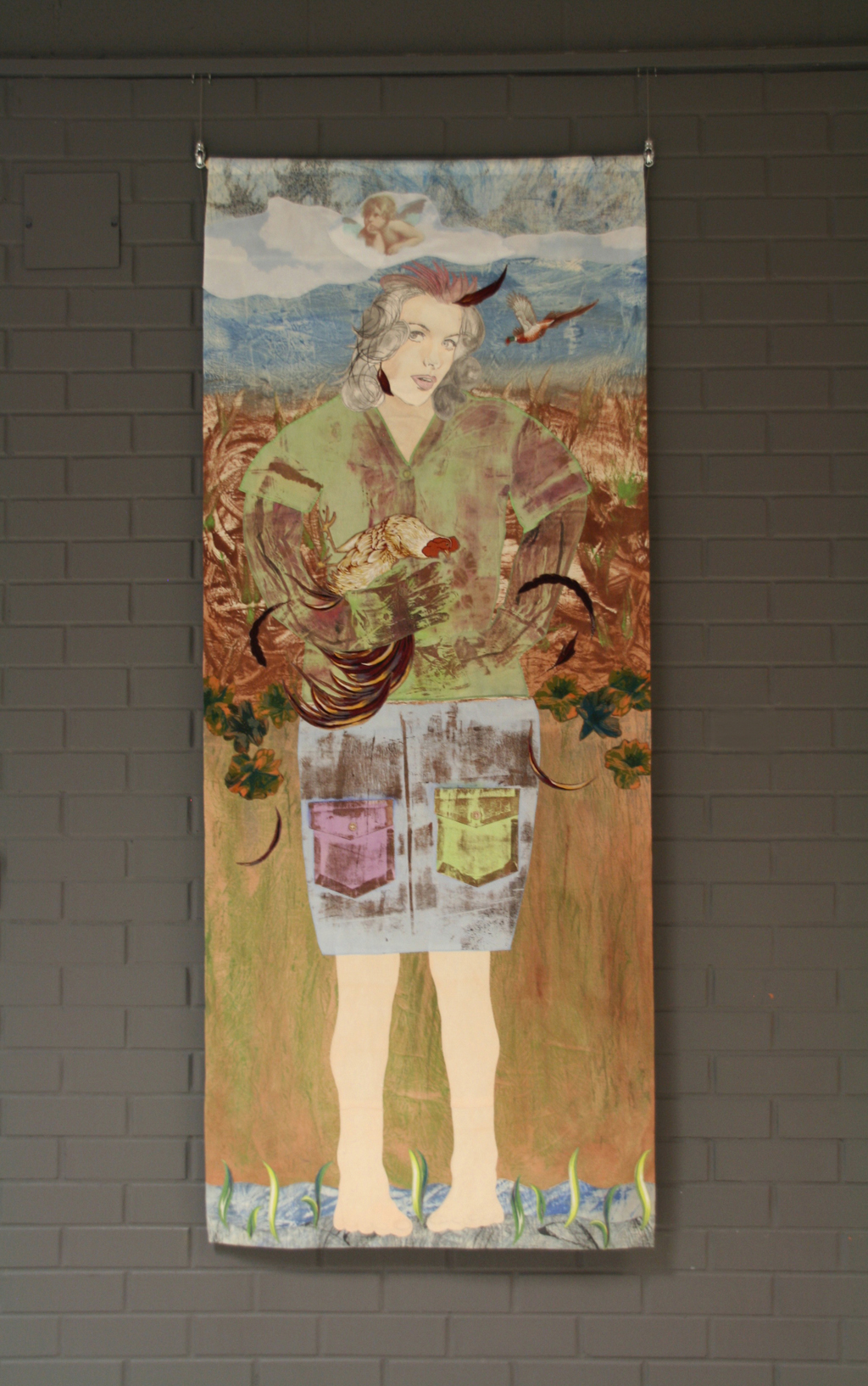 La coquiine, 2015, monotypes on cotton, printed fabric, acrylic, thread, sewing. 