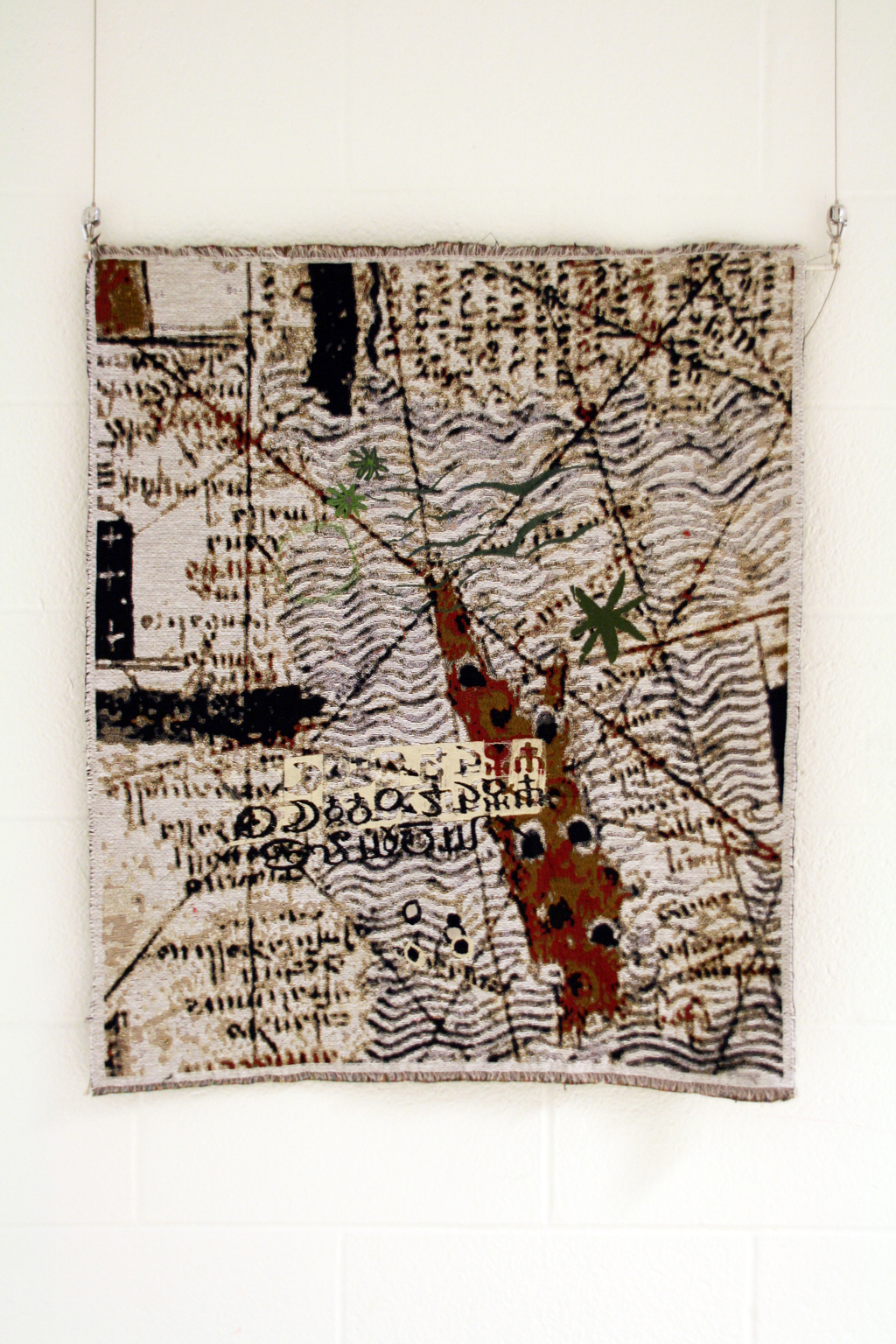 Denizen of the Deep, 2015, 87 H x  71 W cm, cotton warp, cotton weft, rayon, polyester threads,  Technique: Jacquard woven tapestry with  machine embroidery.