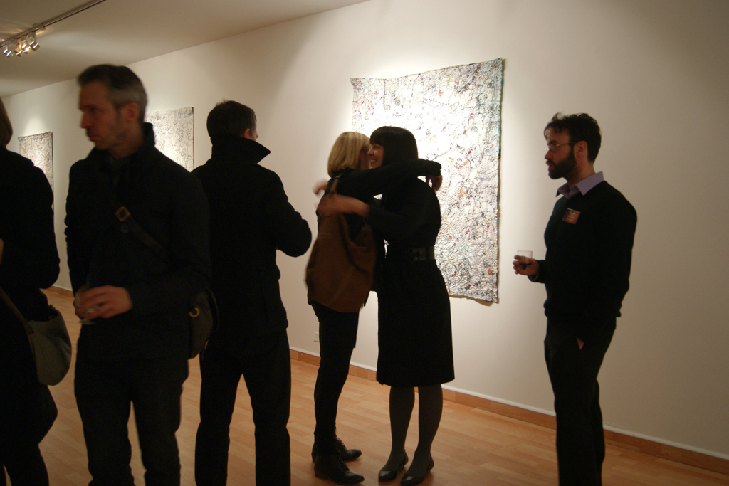 Artist: Meghan Price, and Festival Curator: Gareth Bate, at the opening of the Material Connections exhibition, World of Threads Festival 2012.