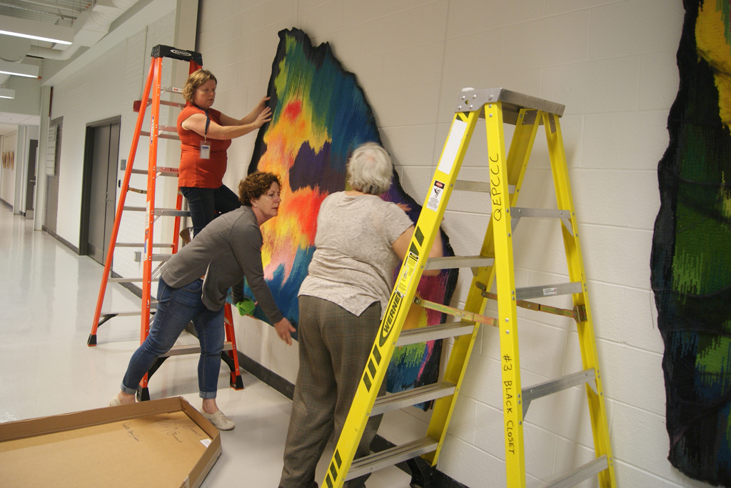 Festival Installers,Melissa, Carol and Louise installing.