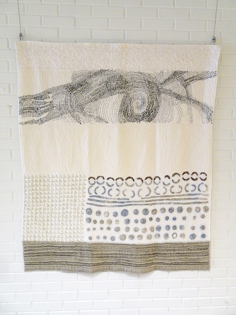Judy Martin: Bidwell, 2017, 169hx 135wx 1dcm, cotton, linen, hand piecing, reverse applique, hand embroidery, hand quilted.