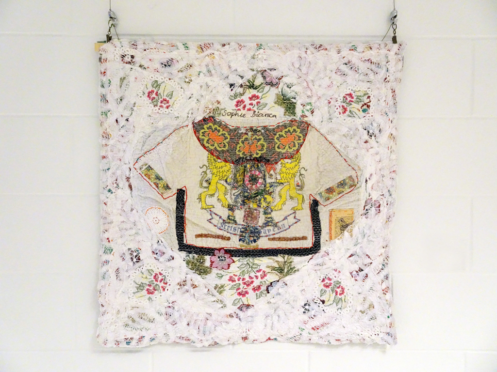 Lace Lives – Sophie Bianca, 2013, 90 x 90 x 1D cm, layered embroidery with vintage textiles and lace. Technique: textile collage, machine and hand embroidery, transfer printing.