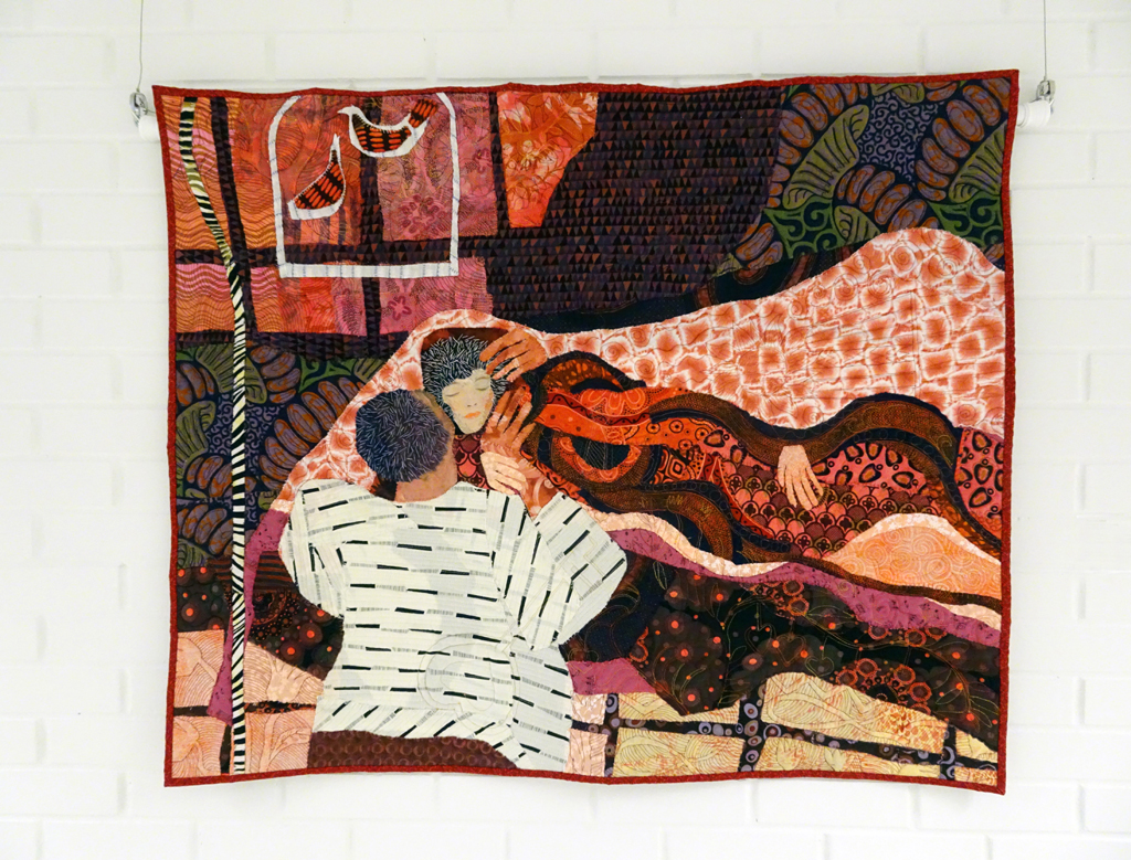 Sleeping Beauty, 2015, 89x107x1cm, fabric collage, recycled and commercial fabric, hand raw edge appliqué, machine freemotion quilting.
