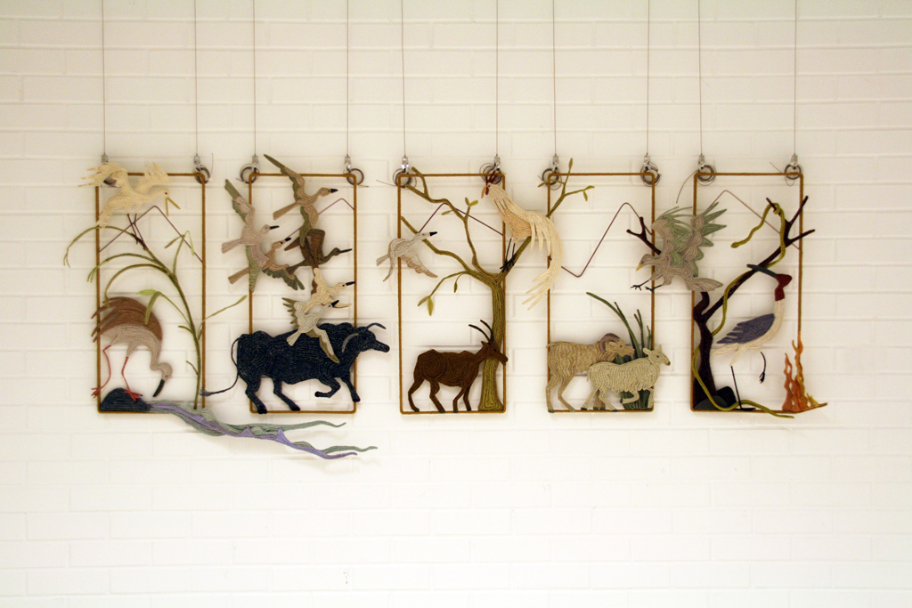 Totality of Five, 2015, 76 x 163 x 15 cm, cotton, linen, wire, coiled.