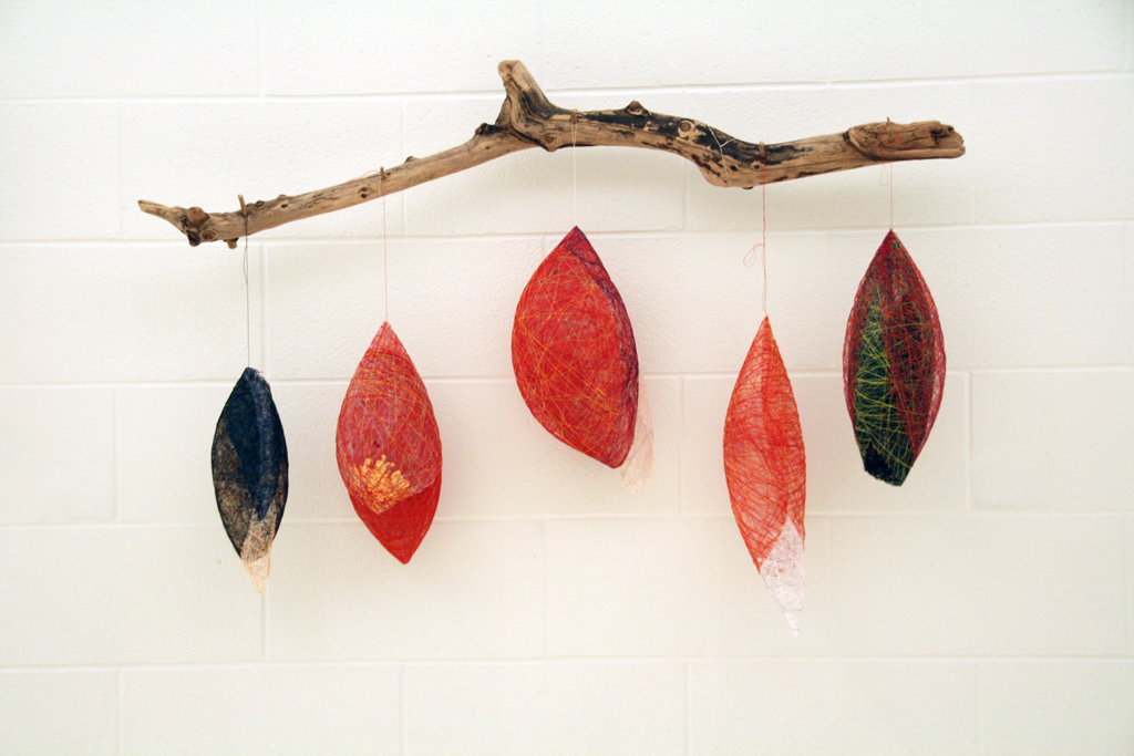 Cocoons, 2016, Medium: thread.  Technique: thread molding and thread weaving.