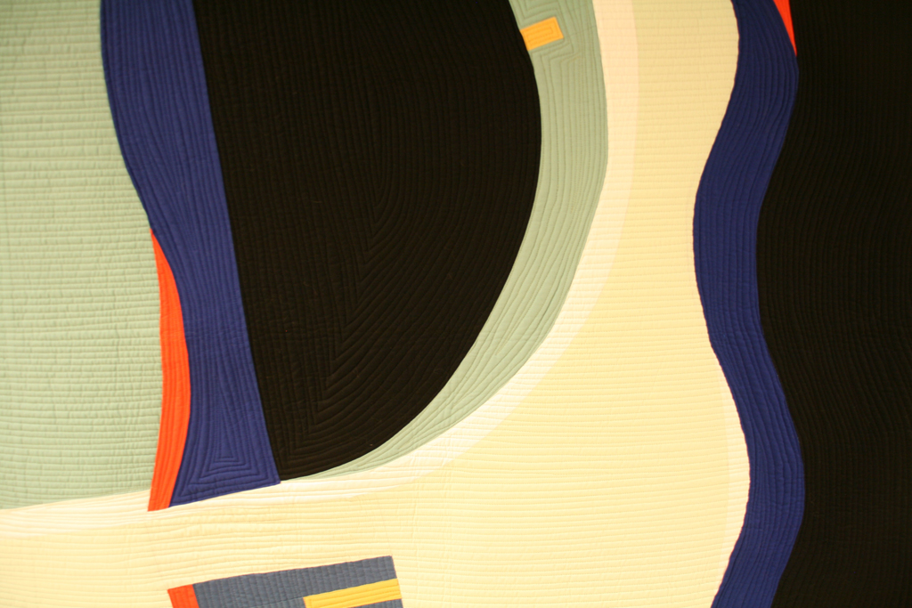 Interactions #11, detail, 2015, 40” H x 40” W, cotton commercial and hand-dyed fabric, cotton and wool batting. Machine pieced quilt designed and machine pieced by Gerri Spilka; quilting is denoted by Gerri Spilka; machine quilting by Marina Baudoin.