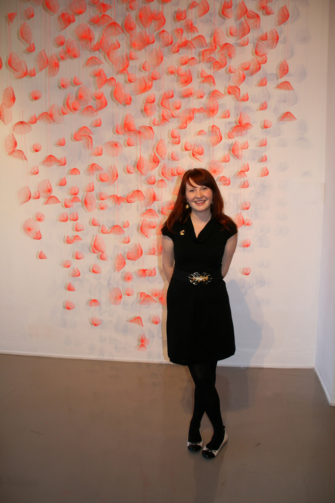Amanda McCavour at the opening of Strung out and Undone exhibition, World of Threads Festival 2014.