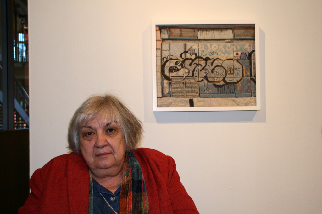 Jacquelyn Royal at the opening of Strung out and Undone exhibition, World of Threads Festival 2014.