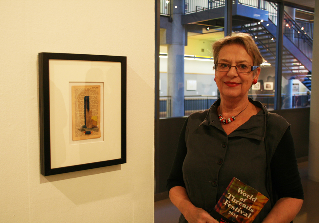 Martina Edmondson at the opening of Strung out and Undone exhibition, World of Threads Festival 2014.