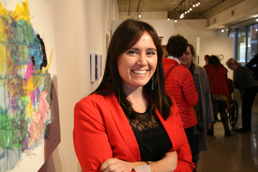 Curator: Megan Press at the opening of Strung out and Undone exhibition, World of Threads Festival 2014.