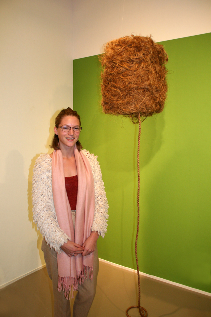 Sara Nicole England at the opening of Strung out and Undone exhibition, World of Threads Festival 2014.