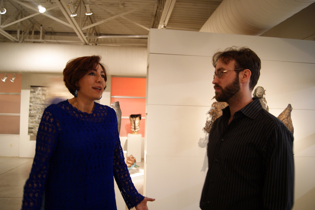 Artist Ixchel Suarez chatting to Curator Gareth Bate.
