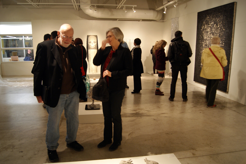 Artists and visitors at the opening of the Memento mori exhibition.