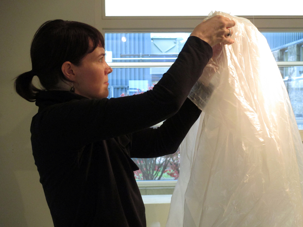 Carrie Chisholm installing  her artwork.