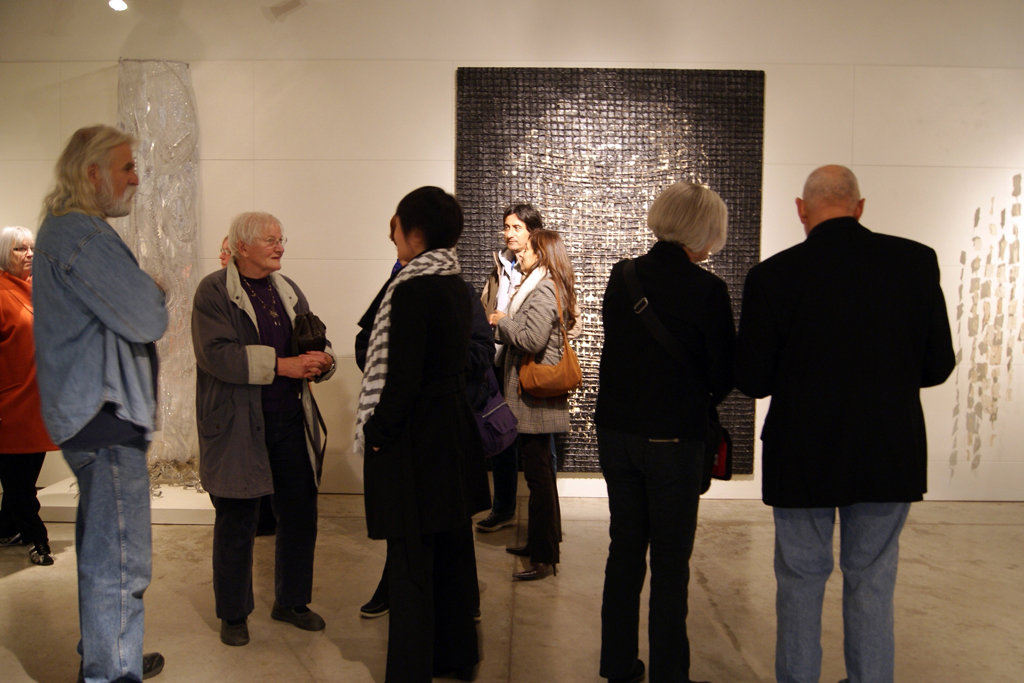 Artists and visitors at the opening of the Memento mori exhibition.