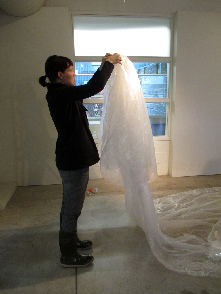 Carrie Chisholm installing her artwork.