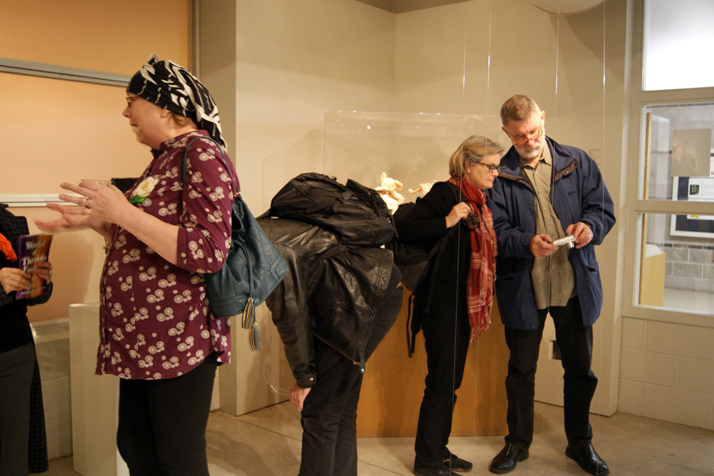 Artists and visitors at the opening of the Memento mori exhibition.
