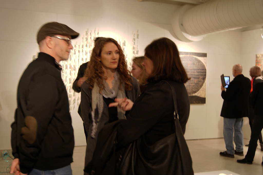 Artists and visitors at the opening of the Memento mori exhibition.