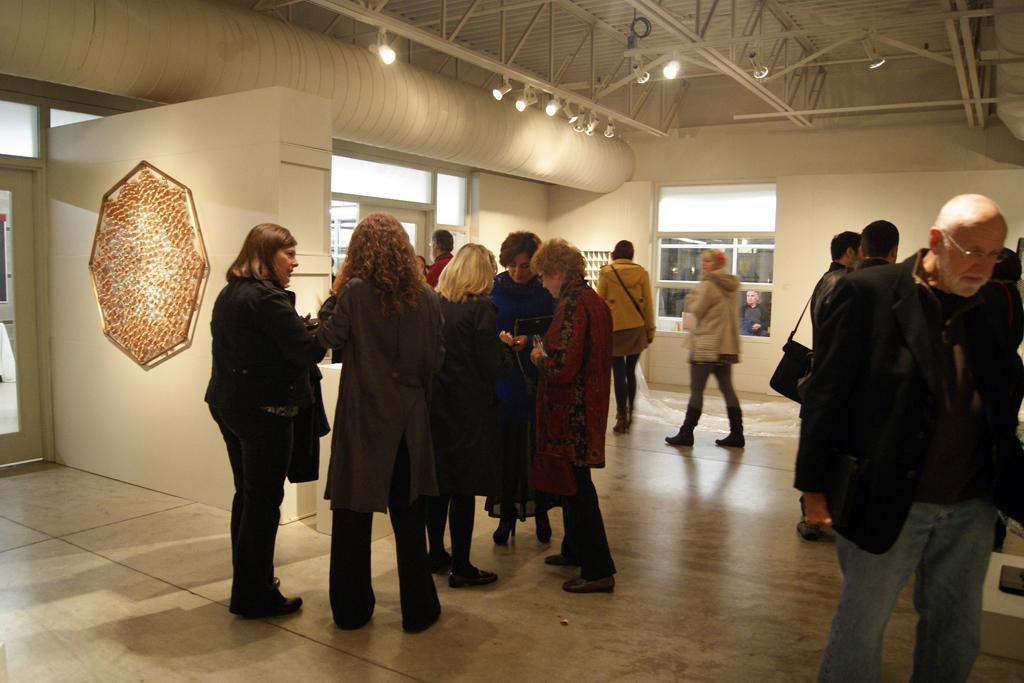 Artists and visitors at the opening of the Memento mori exhibition.