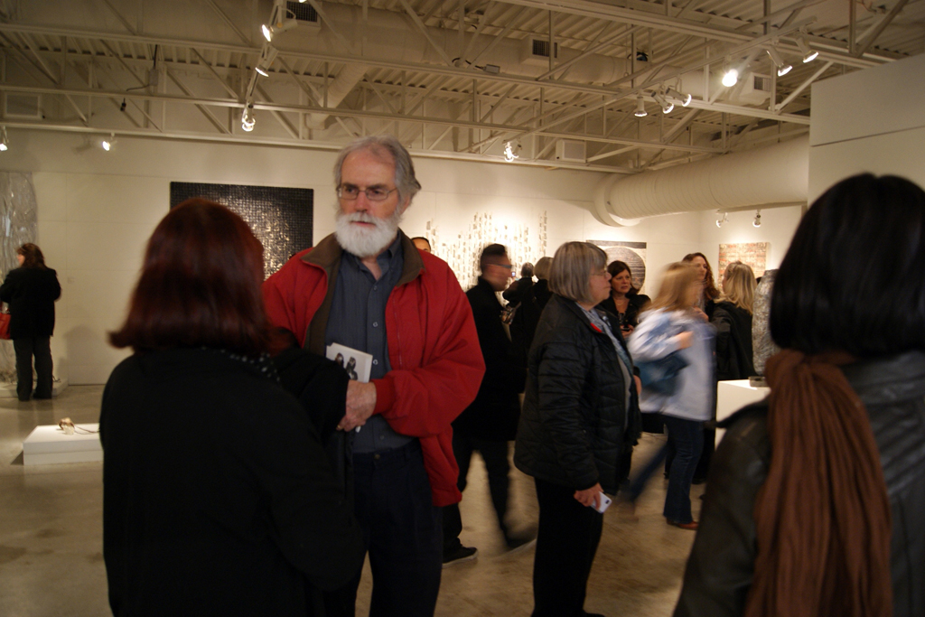 Artists and visitors at the opening of the Memento mori exhibition.