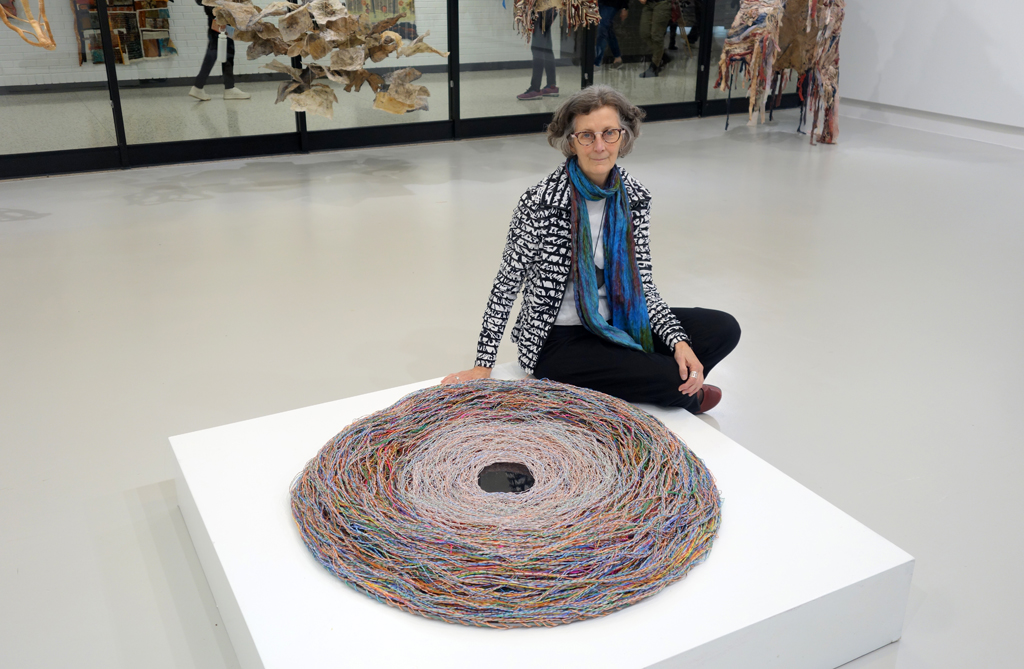 Elaine Whittaker at the opening of the World of Threads Festival 2023-24.