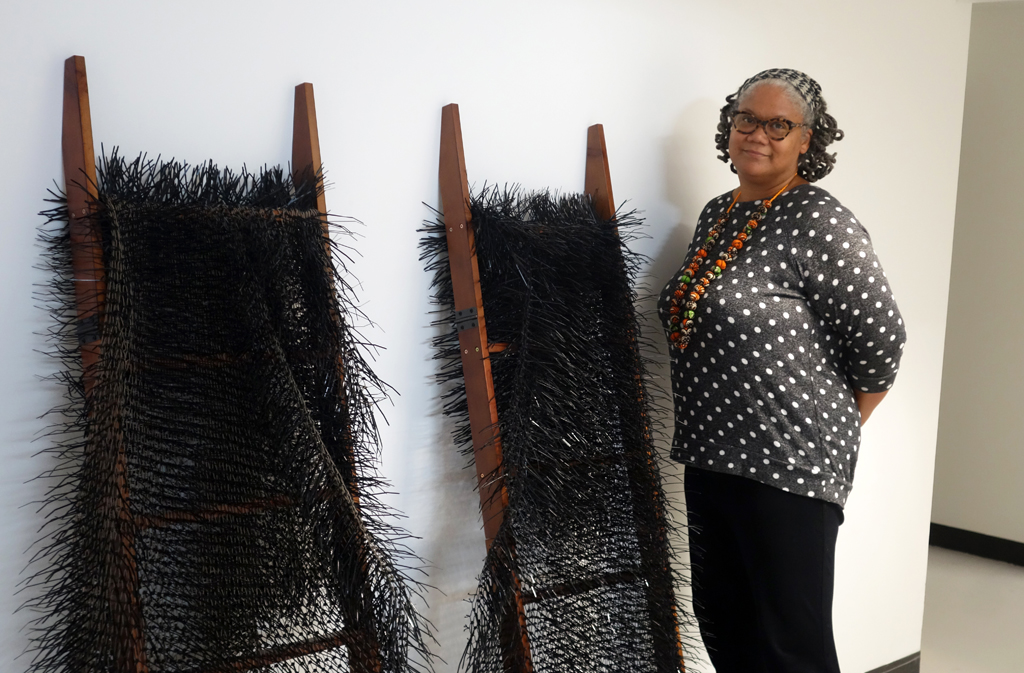 Theda Sandiford at the opening of the World of Threads Festival 2023-24.