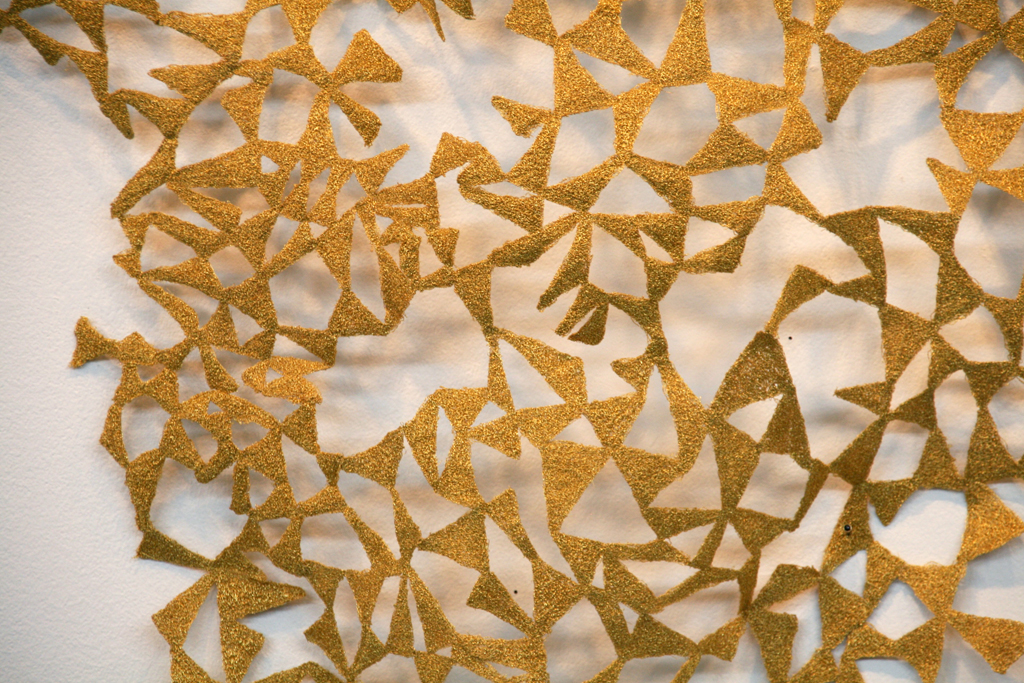 Golden Shield, detail, Jennifer Crenshaw, Cosmic Geometry exhibition, World of Threads Festival 