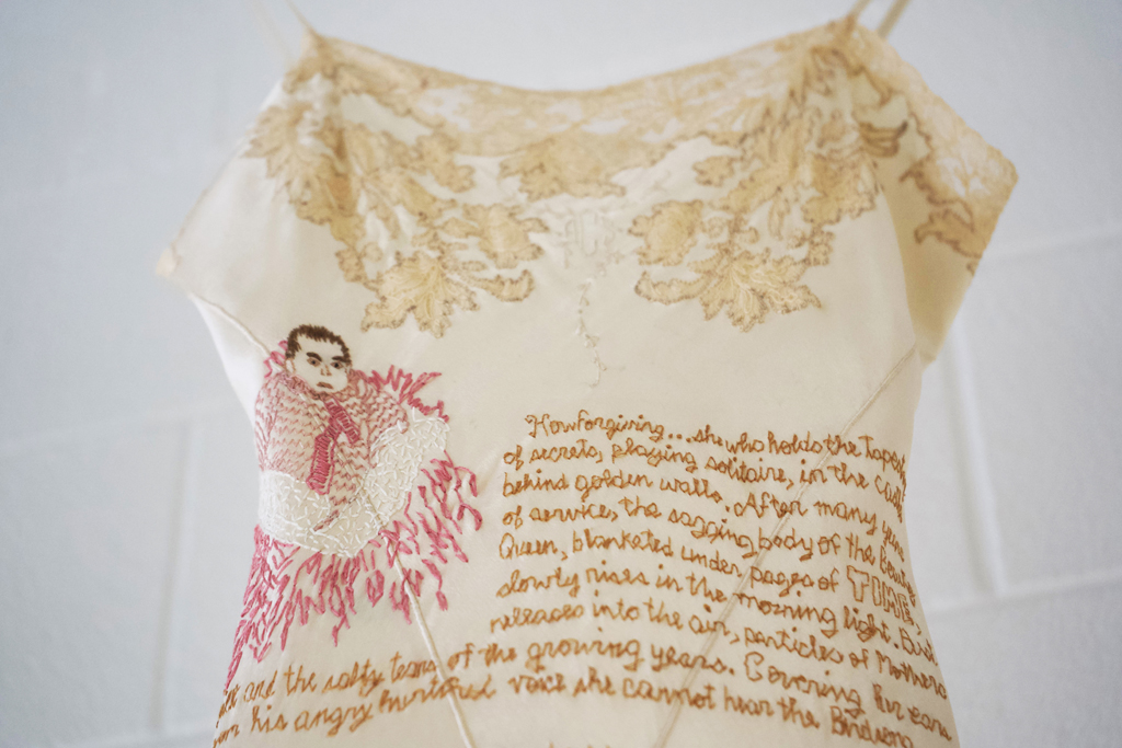 Tapestry of Secrets, detail, Roz Ritter, Cat Walk III, World of Threads Festival 2023-24.