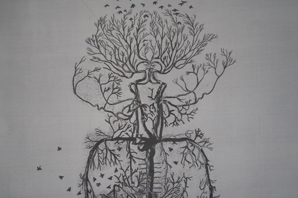 Home, A Fragile Shelter, detail, Maggie Tchir, Forever Covid, World of Threads Festival 2023-24.