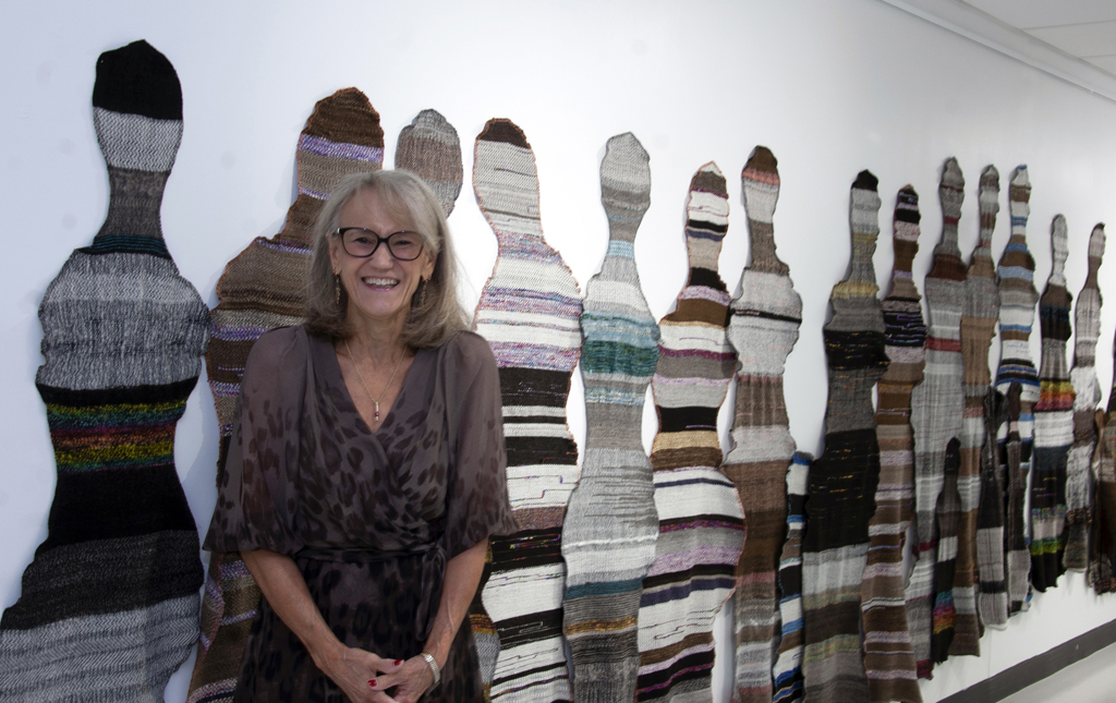 Artist: Carolyn Carson at the opening of the World of Threads Festival 2023-24.