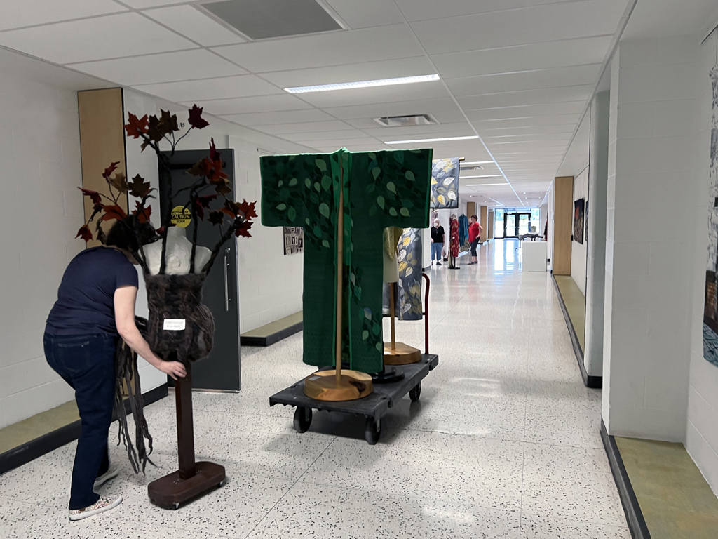 Installing Cat Walk III, World of Threads Festival 2023-24.