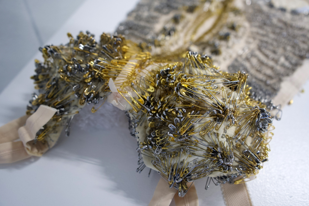 Armour, detail, Gayle Kells, Cat Walk III, World of Threads Festival 2023-24.