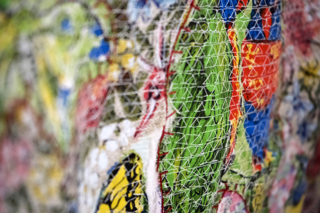 Bird Jacket 2, detail, Anne Kelly, Cat Walk III, World of Threads Festival 2023-24.