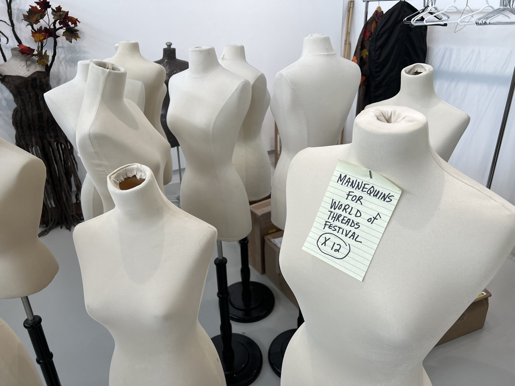 Mannequins ready for installing for Cat Walk III, World of Threads Festival 2023-24.