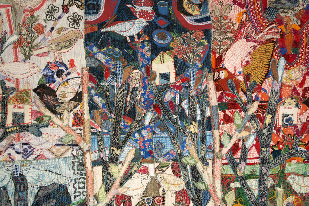 World Bird Tree, detail, Anne Kelly, Wings, World of Threads Festival, 2023-24.