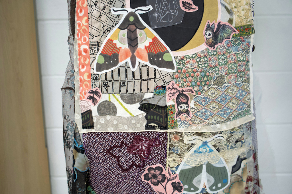 Archelogy of a Life, detail, Cindy Rinne, Cat Walk III, World of Threads Festival 2023-24.