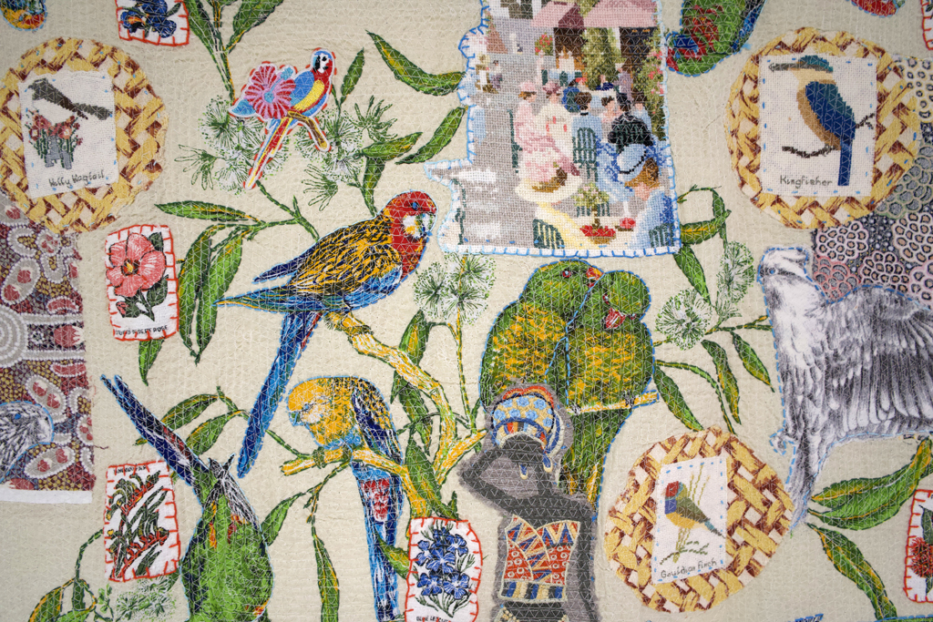 Australians, detail, Anne Kelly, Wings, World of Threads Festival, 2023-24.