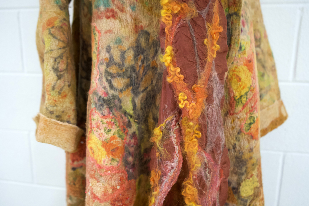 Sun on the Horizon Swing Coat 2, detail, Leeann Kroetsch, Cat Walk III, World of Threads Festival 2023-24.