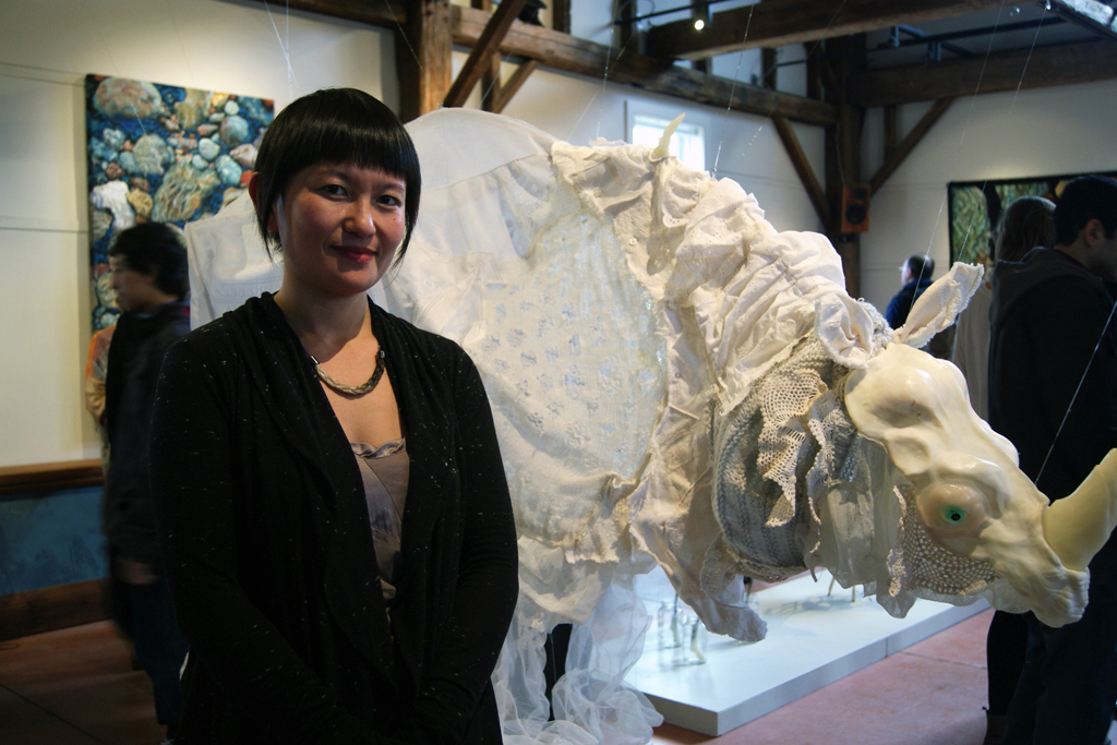 Emily Jan at the opening of the De rerum natura exhibition, World of Threads Festival 2012.