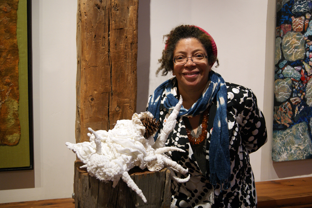 Valerie D. Walker at the opening of the De rerum natura exhibition, World of Threads Festival 2012.