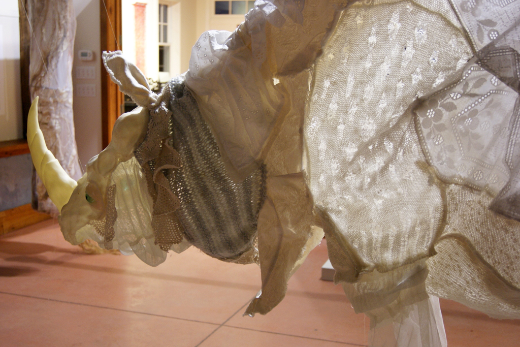 Durers Rhinoceros, detail, Emily Jan, De rerum natura, World of Threads Festival 2012.