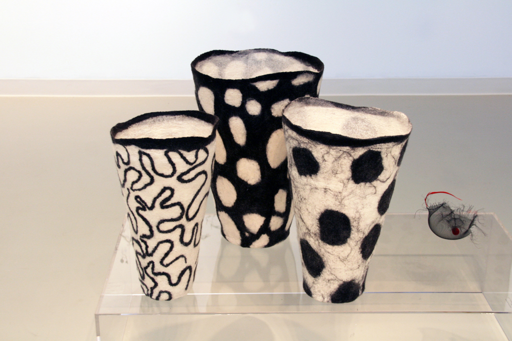 Installation view: Denise Lithgow, The Red and the Black exhibition, World of Threads Festival 2014.