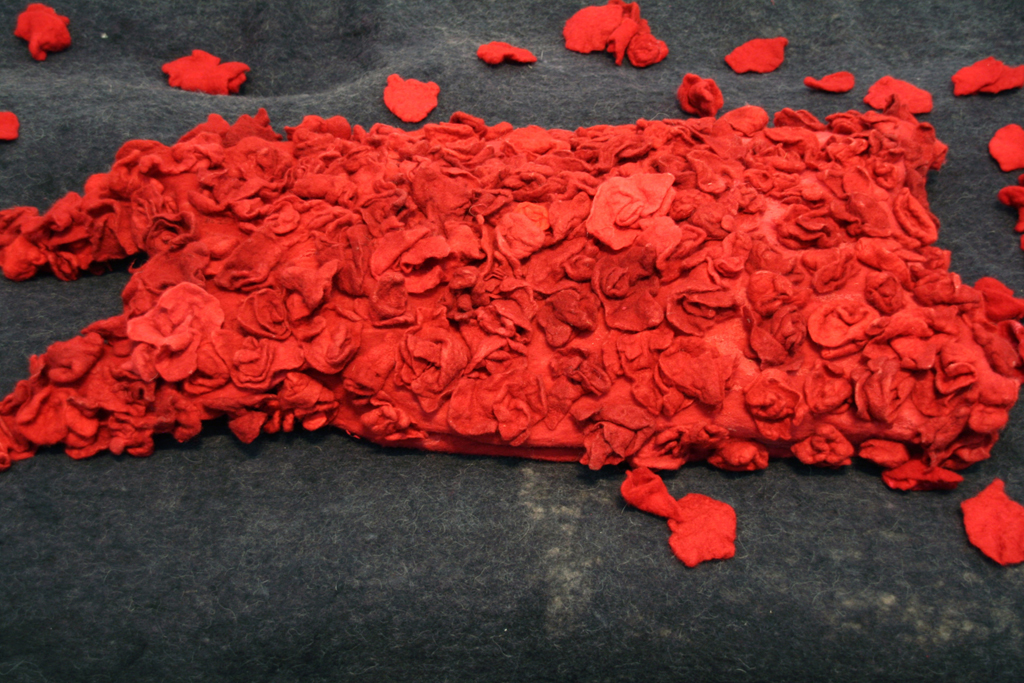 Bed of Roses, detail, June J Jacobs, The Red and the Black exhibition, World of Threads Festival 2014.