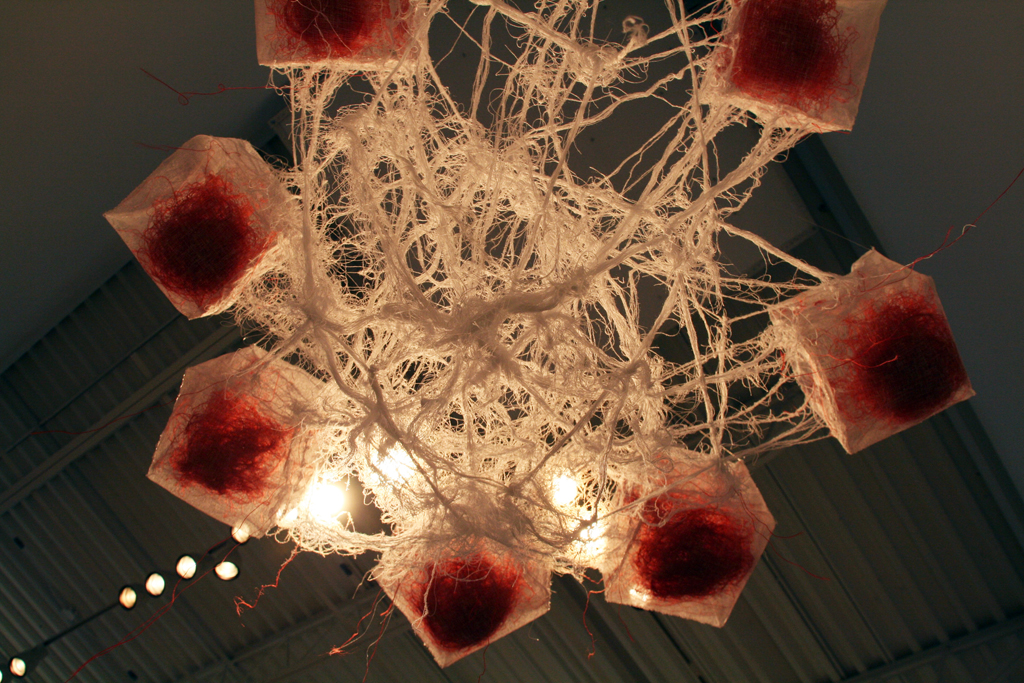 Communication Breakdown, detail, Ana Laura Diosdado, The Red and the Black exhibition, World of Threads Festival 2014.