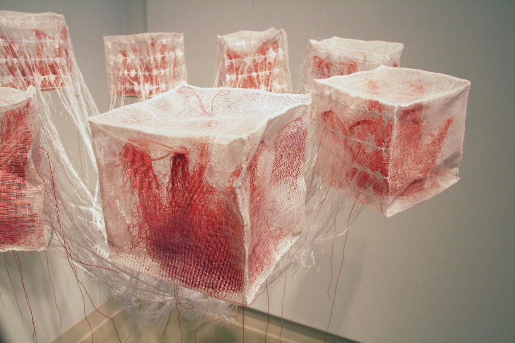 Communication Breakdown, detail, Ana Laura Diosdado, The Red and the Black exhibition, World of Threads Festival 2014.