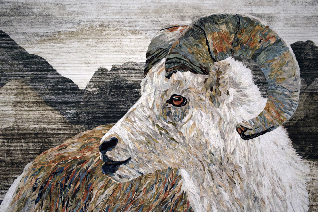 Catherine Phillips, Stone Sheep, detail, Solo Show, World of Threads Festival 2023-24.