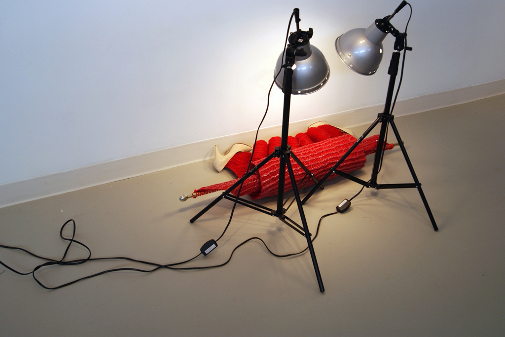 Doing the lighting for The Red and the Black exhibition, World of Threads Festival 2014.